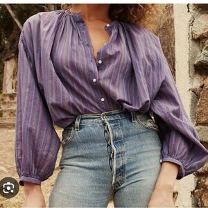 DOEN Jane Isla Stripe Blouse in Purple size XS great condition
